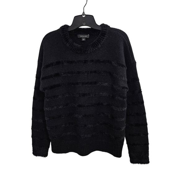 Ann Taylor Sweaters - Ann Taylor Wool Blend Black Stripped Fringe Womens Sweater. Size Large